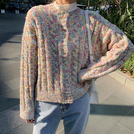 【hspm】好看的彩虹花纱针织衫,小仙女必备嫮