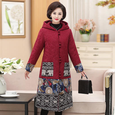 YCE 1369-1888 冬新款棉衣大码长款民族风盘扣过膝妈妈棉袄印花 商品图2