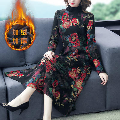 AHM 9393  2019秋冬过膝阔太太连衣裙女新款民族风 商品图2