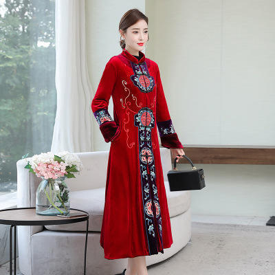 F-2062刺绣金丝绒棉服棉衣高端大气旗袍立领绣花外套 商品图2