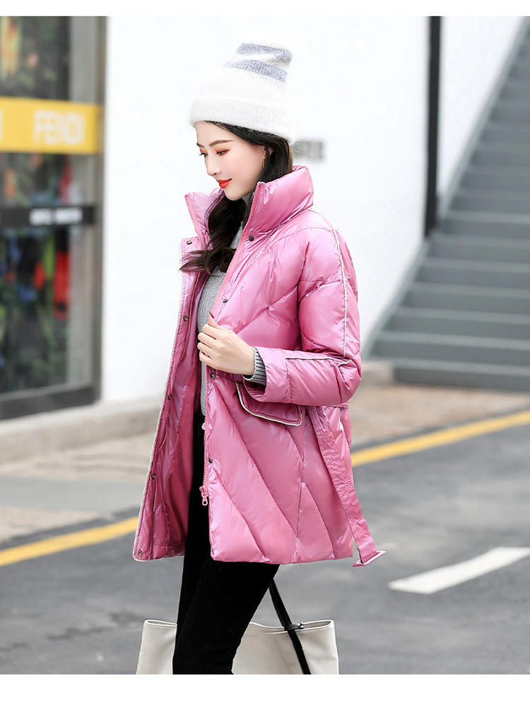 hr80409中长款棉衣新款韩版时尚潮流俏皮防风立领保暖亮面棉服