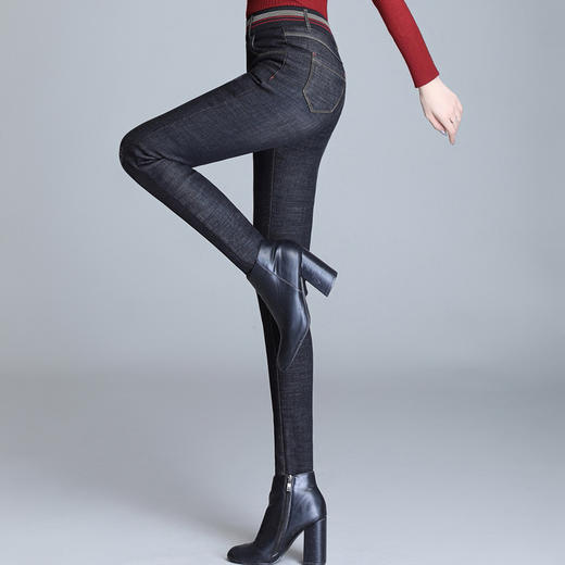 2019秋冬季新款加绒加厚牛仔裤女士高腰大码松紧腰长裤子外穿保暖pxsj