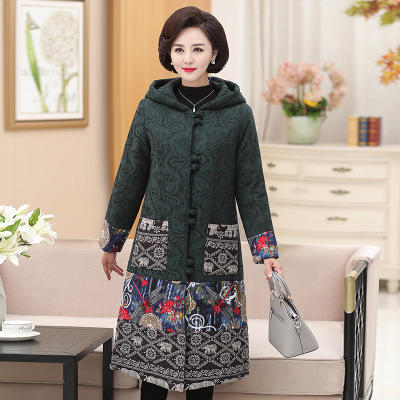 YCE 1369-1888 冬新款棉衣大码长款民族风盘扣过膝妈妈棉袄印花 商品图3