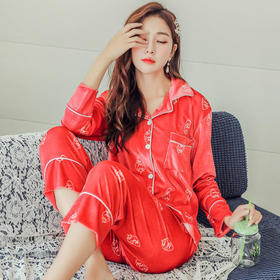 QYSY-268冬季新品开衫翻领韩版加厚金丝绒清新家居服睡衣套装