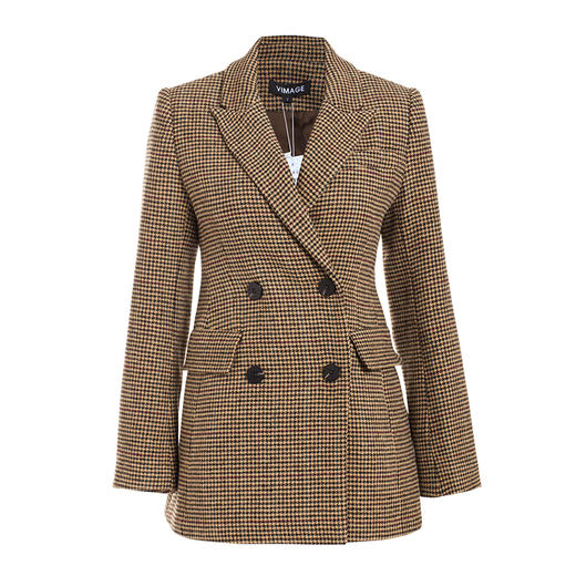 VIMAGE纬漫纪冬季复古格纹职业通勤双排扣西装短外套女V1214805 商品图4
