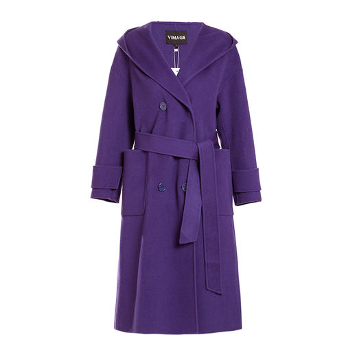 VIMAGE纬漫纪冬季双排扣英伦风连帽羊毛呢大衣中长款女V1214810 商品图4