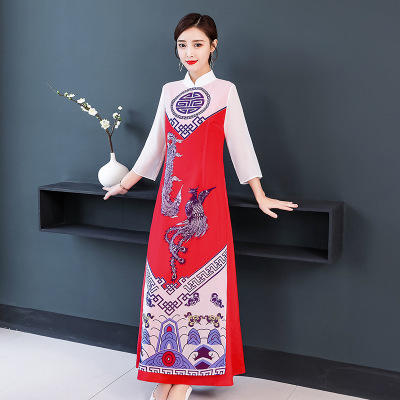 AHM 2039  2020春季新款中国风舞台演出旗袍服长款奥黛走秀旗袍连衣裙 商品图0