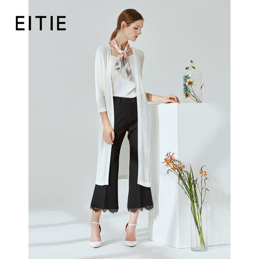 EITIE爱特爱春季新款时尚显瘦轻薄针织开衫中长款薄外套女5901620 商品图0