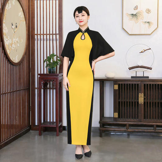 XF-XF3168秋冬新款撞色修身长款中式旗袍 商品图0