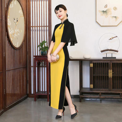 XF-XF3168秋冬新款撞色修身长款中式旗袍 商品图1