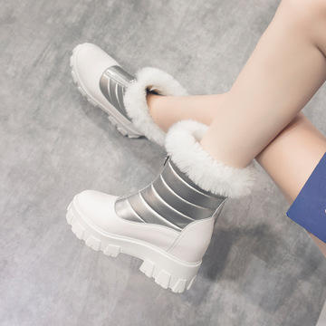 2019年秋冬内增高女靴真皮獭兔毛雪地靴厚底保暖女棉鞋前拉链女靴 商品图2