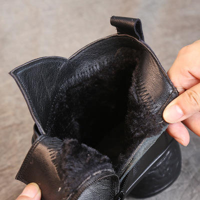 MLD-8857新款韩版真皮圆头侧拉链粗跟短靴中跟压花保暖马丁靴 商品图3