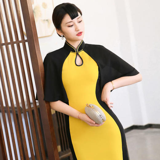 XF-XF3168秋冬新款撞色修身长款中式旗袍 商品图2