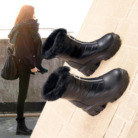 2019年秋冬内增高女靴真皮獭兔毛雪地靴厚底保暖女棉鞋前拉链女靴