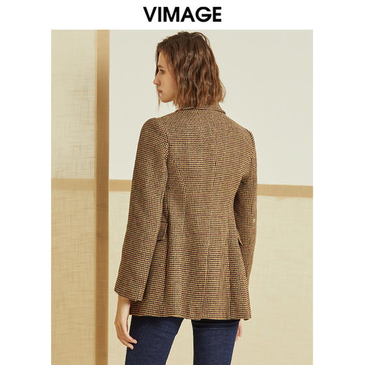 VIMAGE纬漫纪冬季复古格纹职业通勤双排扣西装短外套女V1214805 商品图3