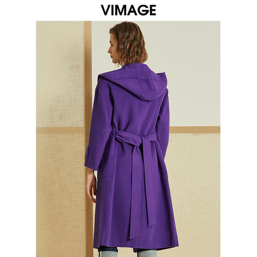 VIMAGE纬漫纪冬季双排扣英伦风连帽羊毛呢大衣中长款女V1214810 商品图3