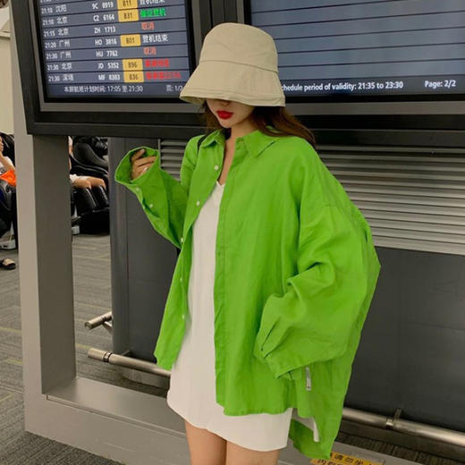 韩国东大门女装忌平庸精选夏季新款韩版chic港风宽松薄款衬衫绿色长袖防晒上衣女外套JPY带授权招加盟代理 商品图2