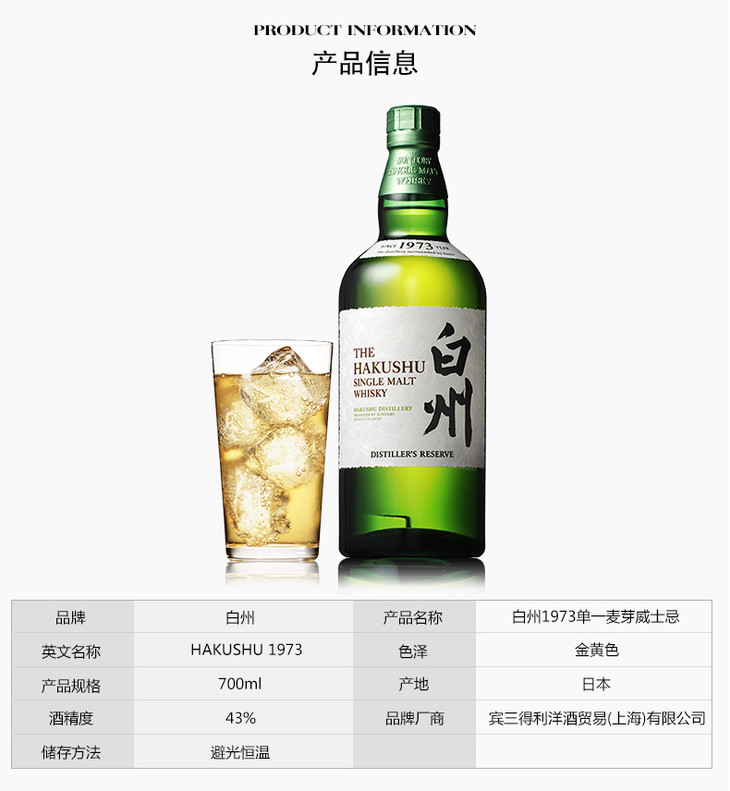 70cl白州1973单一麦芽威士忌