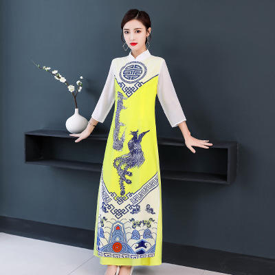 AHM 2039  2020春季新款中国风舞台演出旗袍服长款奥黛走秀旗袍连衣裙 商品图1