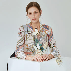 EITIE爱特爱秋季新款时尚气质金属印花衬衫女上衣A2009409