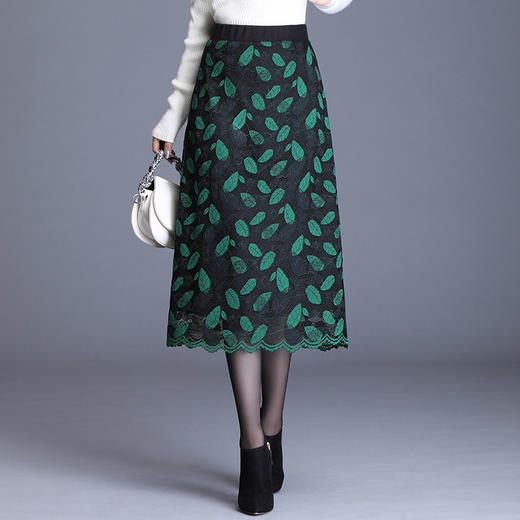 KP-MH1405秋冬中长款加厚高腰蕾丝a字裙 商品图2
