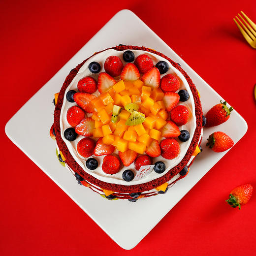 【红丝绒水果趴】新鲜水果红丝绒奶油蛋糕 商品图1