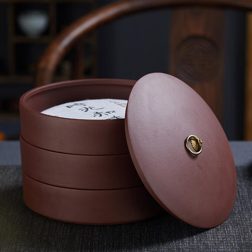 宜兴紫砂丨紫砂茶饼醒茶罐 三层结构 茶饼适用 商品图1