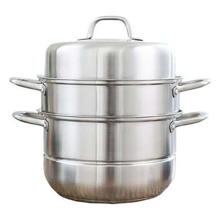 【康巴赫不锈钢3层蒸锅】3层蒸笼电磁炉燃气通用28cm