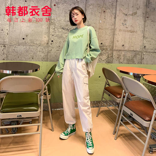 韩都衣舍2019秋季新款韩版女装宽松休闲潮口袋直筒工装裤LU8821荃 商品图1