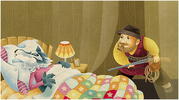 幸好后来一个勇敢的猎人把小红帽和外婆从狼肚里救了出来