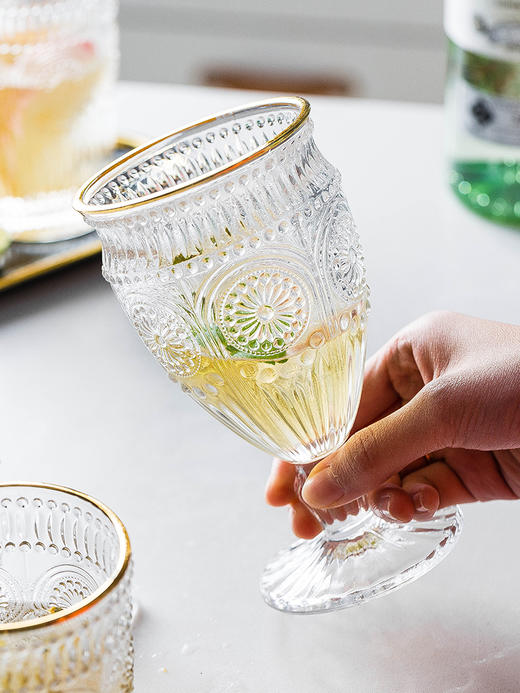 摩登主妇欧式复古花纹浮雕玻璃杯太阳花水杯茶杯创意玻璃杯子酒杯 商品图3