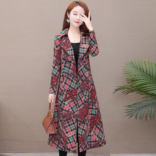 YWE-KED91207印花时尚中长款双排扣风衣外套 商品图1