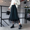 SDM-8710秋冬新款丝绒高腰百褶裙中长款蕾丝网纱裙 商品缩略图1