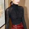 DY-AL30003欧美网纱高领打底衫女秋冬内搭长袖t恤褶皱收腰闪闪亮丝紧身上衣 商品缩略图4
