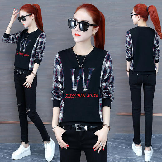 YM-XC-1298秋冬新款韩版格子宽松长袖卫衣 商品图3