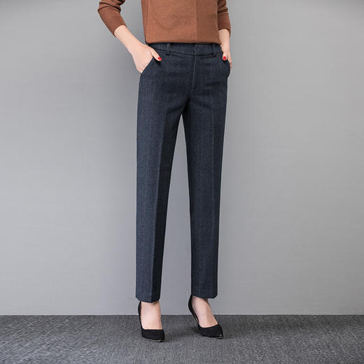 YTL-8503秋冬新款加厚格子羊毛裤女高腰气质休闲直筒长裤 商品图2