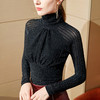 DY-AL30003欧美网纱高领打底衫女秋冬内搭长袖t恤褶皱收腰闪闪亮丝紧身上衣 商品缩略图2
