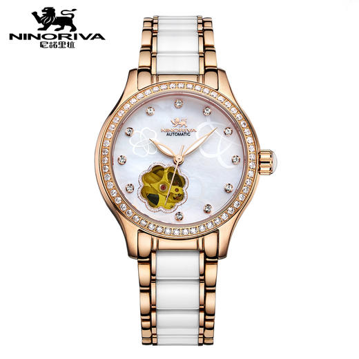 尼诺里拉自动机械镂空陶瓷玫瑰金时尚女士手表 11053 商品图0