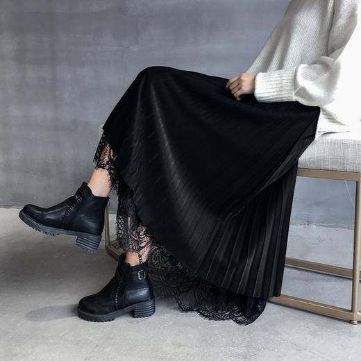 SDM-8710秋冬新款丝绒高腰百褶裙中长款蕾丝网纱裙 商品图3