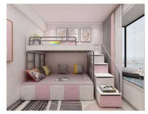 粉色小公主上下铺儿童房 商品图0