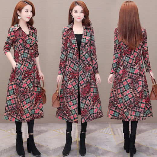 YWE-KED91207印花时尚中长款双排扣风衣外套 商品图2