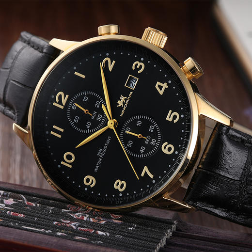 尼诺里拉多功能男士商务休闲手表皮带石英表户外运动男表潮10003552