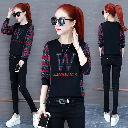 YM-XC-1298秋冬新款韩版格子宽松长袖卫衣 商品图2