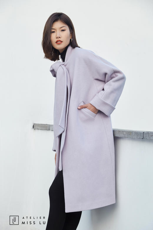 AtelierMissLu / Lavanda-系带蝴蝶结香芋紫大衣 商品图11