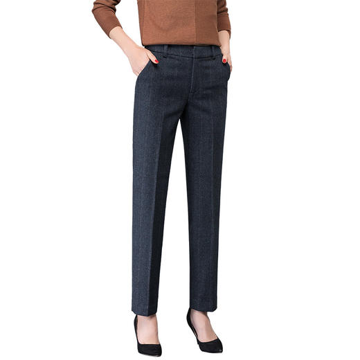 YTL-8503秋冬新款加厚格子羊毛裤女高腰气质休闲直筒长裤 商品图4