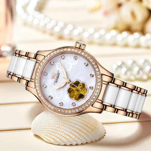 尼诺里拉自动机械镂空陶瓷玫瑰金时尚女士手表 11053 商品图1