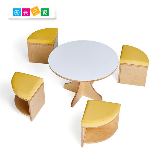 桦木小圆桌pu凳子实木家具 商品图0