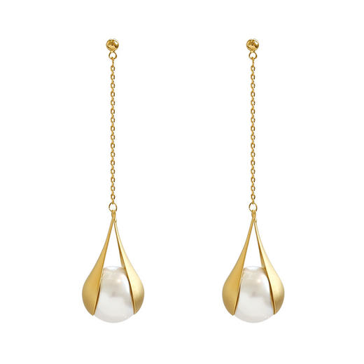 AS-B-123-S925银针法式气质长款流苏珍珠耳环 商品图4