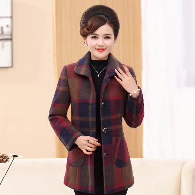 YX 057-85 秋冬新款格子毛呢外套中老年女装中长款呢子上衣 商品图1