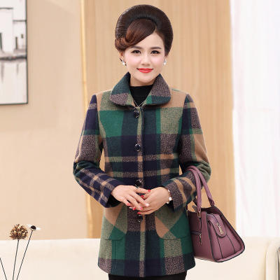 YX 057-85 秋冬新款格子毛呢外套中老年女装中长款呢子上衣 商品图0